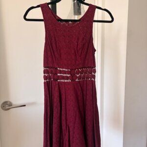 Free People Vintage Lace Fit & Flare Dress | Burgundy Crochet Waist | Boho